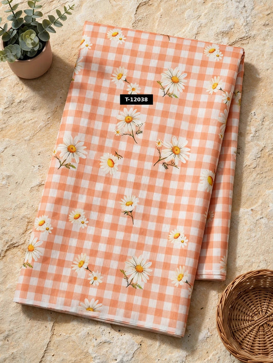 Wholesale T-12038 Daisy Gingham Print - CHANDERI | The Wardrobe Fabrics