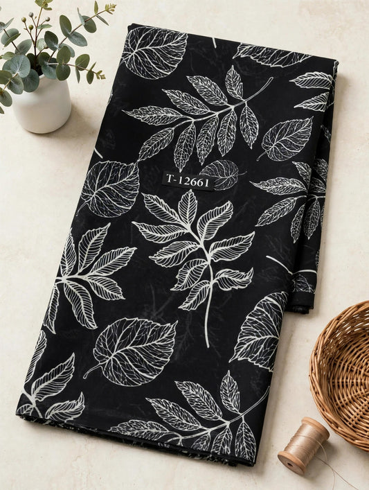 Wholesale T-12661 Leaf Line Art On Georgette Fabric - GEORGETTE | The Wardrobe Fabrics