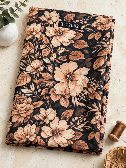 Wholesale T-12662 Tan And Cream Vintage Floral On Georgette Fabric - GEORGETTE | The Wardrobe Fabrics