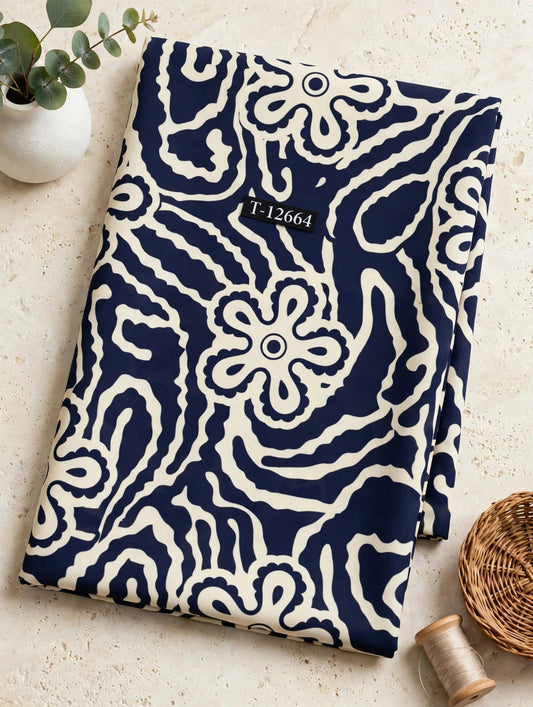 Wholesale T-12664 Navy And Ivory Abstract Paisley On Georgette Fabric - GEORGETTE | The Wardrobe Fabrics
