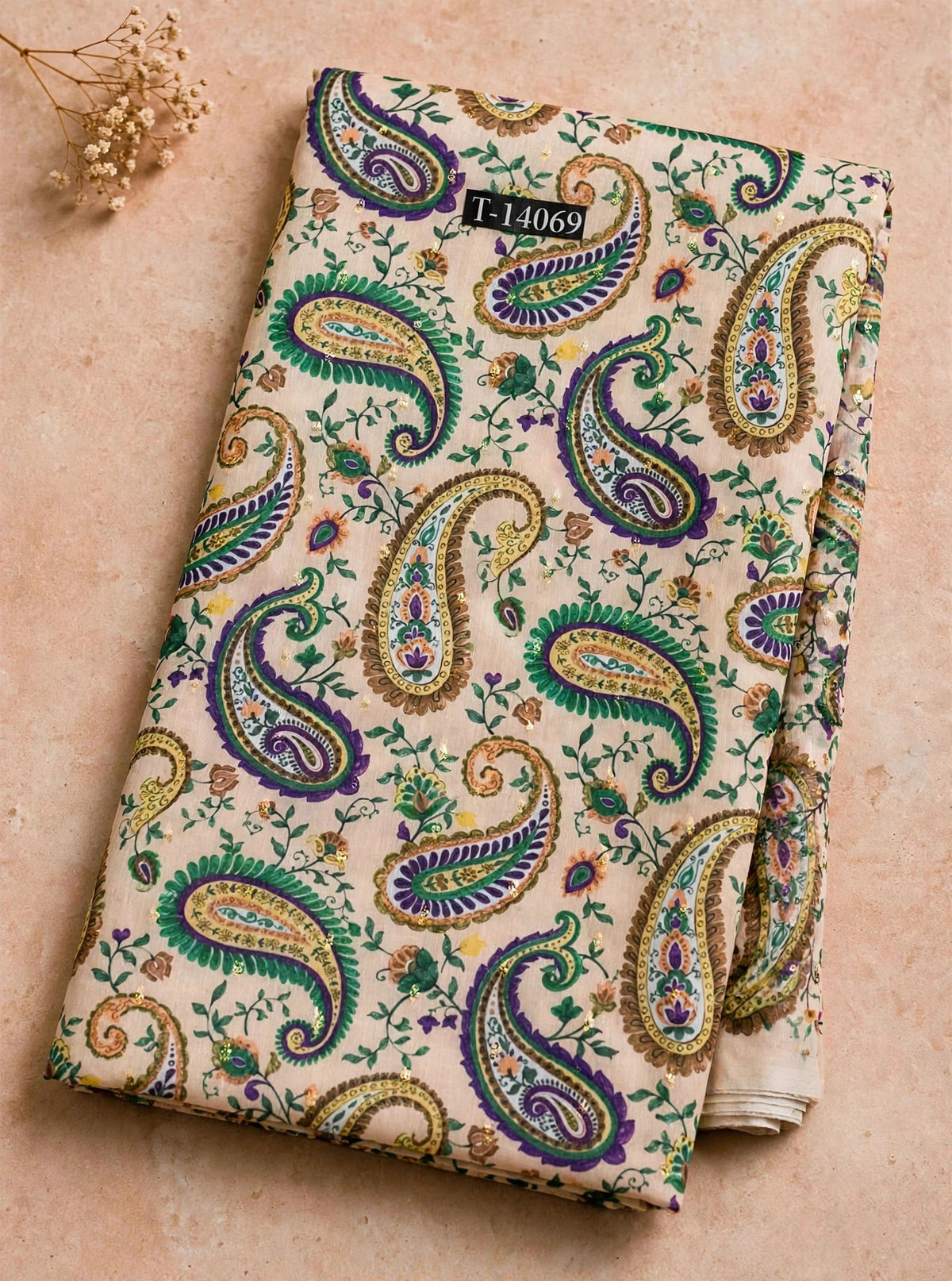 Wholesale T-14069 Paisley Prints On Chanderi Butta Fabric - CHANDERI BUTTA | The Wardrobe Fabrics