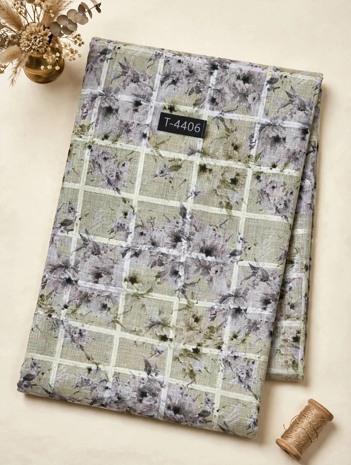 Wholesale T-4406 Linen Checks Floral Print - LINEN | The Wardrobe Fabrics