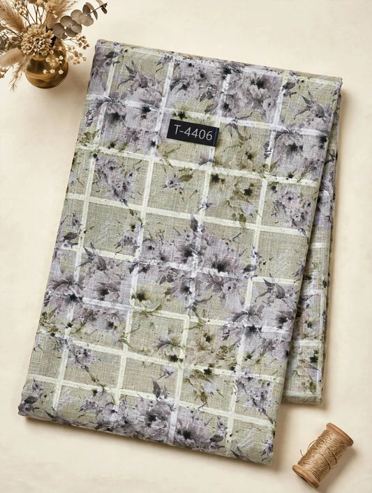 Wholesale T-4406 Linen Checks Floral Print - LINEN | The Wardrobe Fabrics