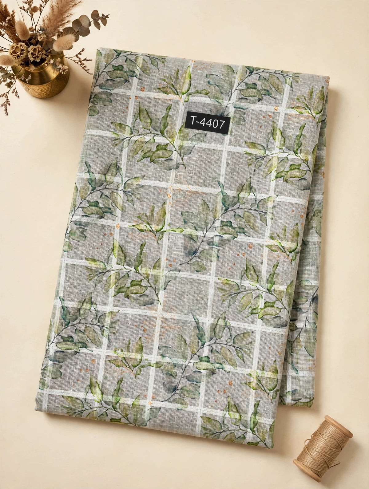 Wholesale T-4407 Linen Checks Floral Print - LINEN | The Wardrobe Fabrics