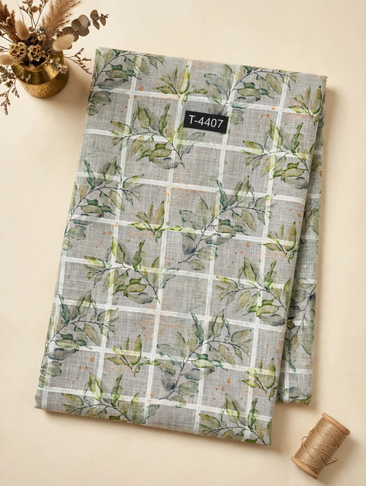 Wholesale T-4407 Linen Checks Floral Print - LINEN | The Wardrobe Fabrics