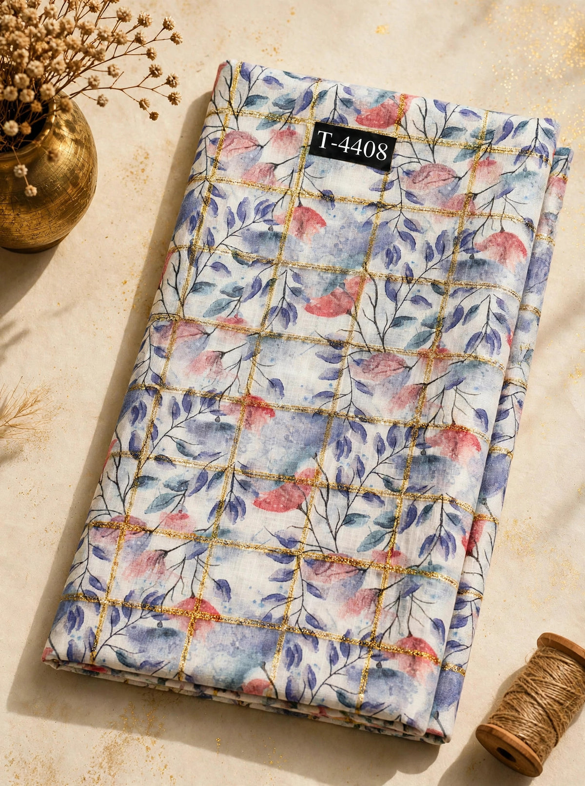 Wholesale T-4408 Linen Checks Floral Print - LINEN | The Wardrobe Fabrics