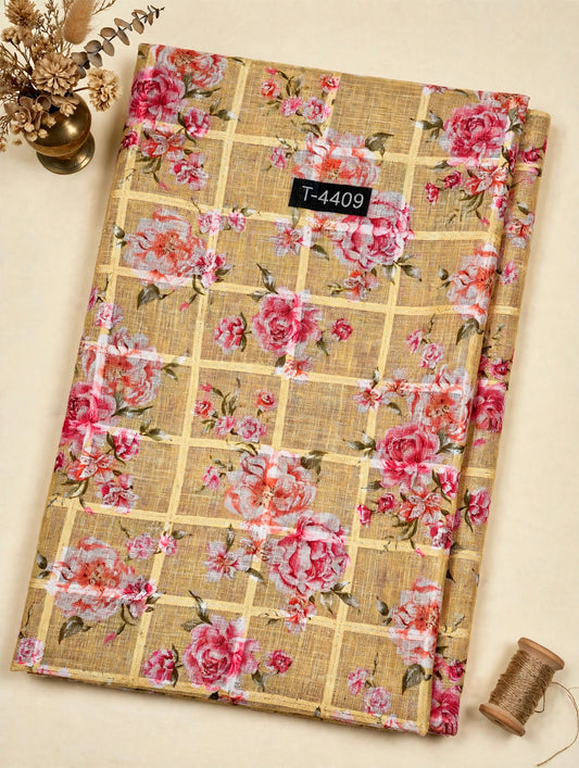 Wholesale T-4409 Linen Checks Floral Print - LINEN | The Wardrobe Fabrics