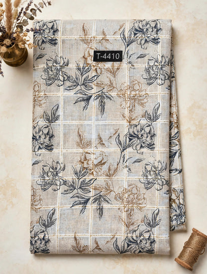 Wholesale T-4410 Linen Checks Floral Print - LINEN | The Wardrobe Fabrics