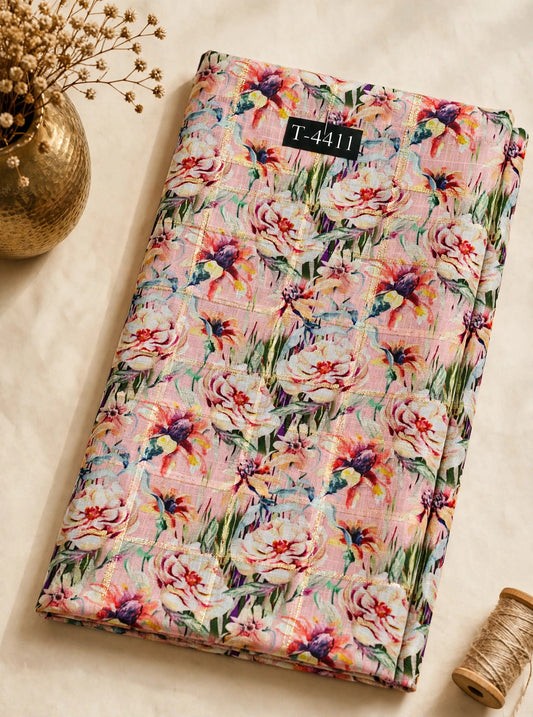Wholesale T-4411 Linen Checks Floral Print - LINEN | The Wardrobe Fabrics