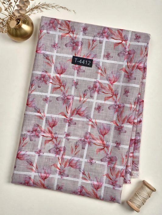 Wholesale T-4412 Linen Checks Floral Print - LINEN | The Wardrobe Fabrics