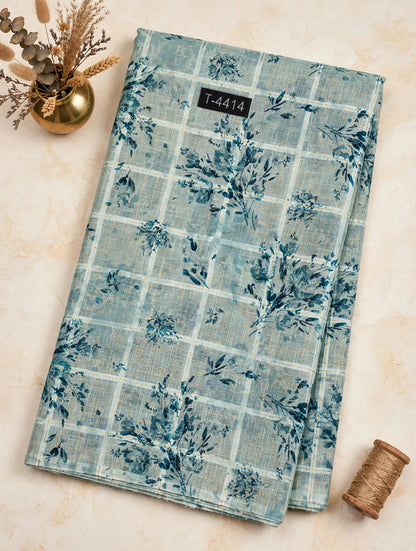 Wholesale T-4414 Linen Checks Floral Print - LINEN | The Wardrobe Fabrics