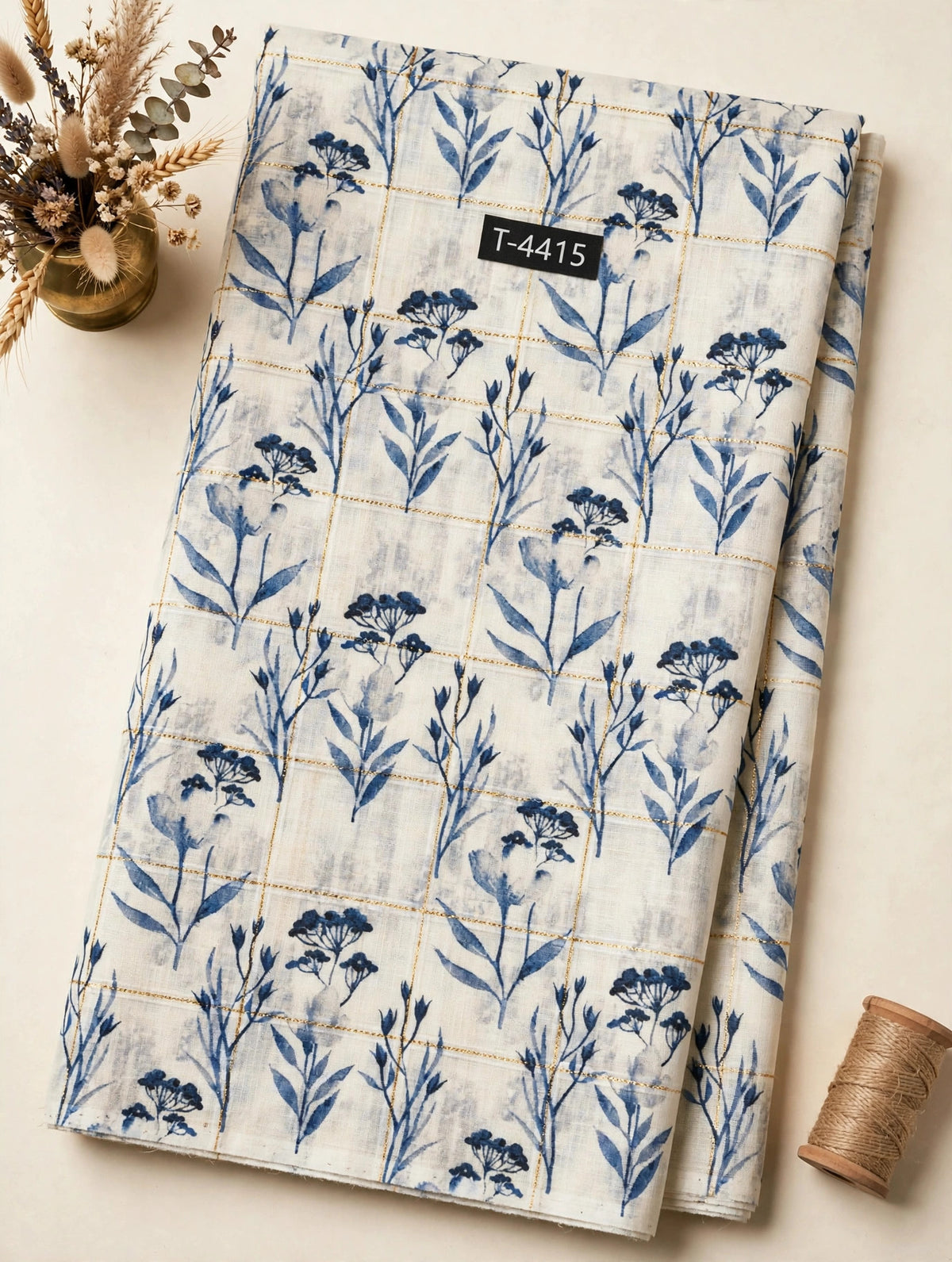 Wholesale T-4415 Linen Checks Floral Print - LINEN | The Wardrobe Fabrics