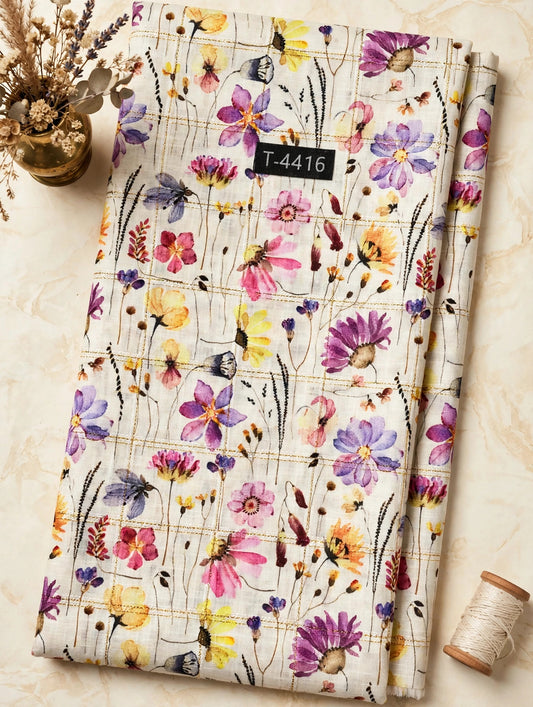 Wholesale T-4416 Linen Checks Floral Print - LINEN | The Wardrobe Fabrics
