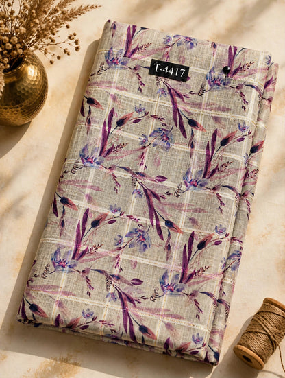Wholesale T-4417 Linen Checks Floral Print - LINEN | The Wardrobe Fabrics