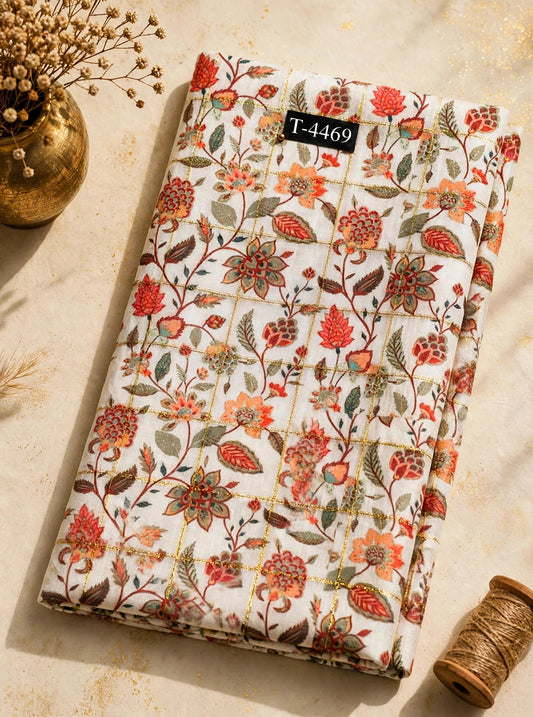 Wholesale T-4469 Silky Print On Linen Checks With Jari - LINEN | The Wardrobe Fabrics