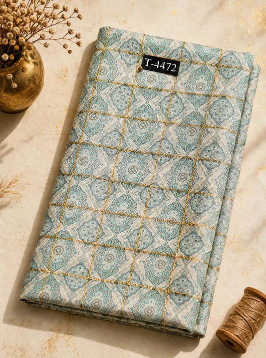 Wholesale T-4472 Silky Print On Linen Checks With Jari - LINEN | The Wardrobe Fabrics
