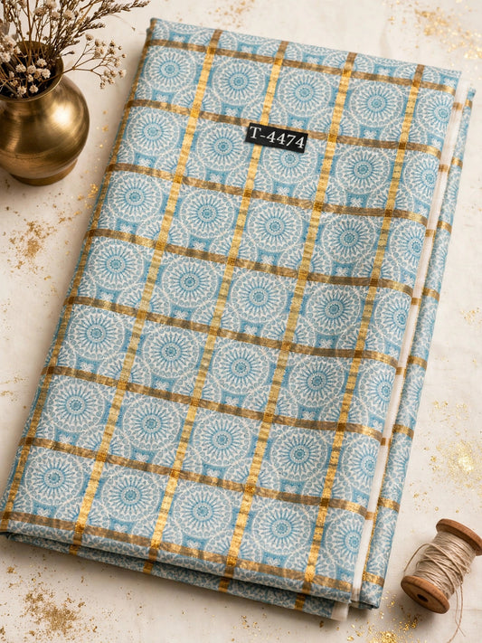 Wholesale T-4474 Silky Print On Linen Checks With Jari - LINEN | The Wardrobe Fabrics