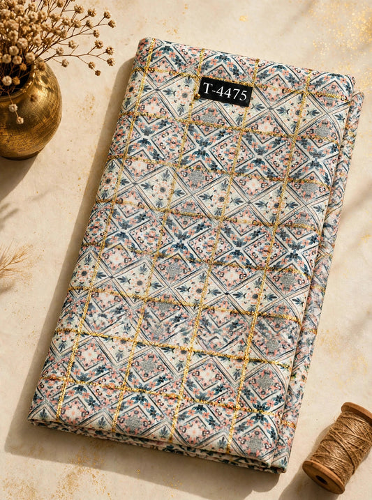 Wholesale T-4475 Silky Print On Linen Checks With Jari - LINEN | The Wardrobe Fabrics