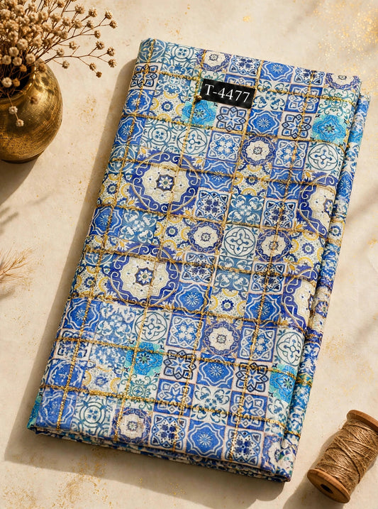 Wholesale T-4477 Silky Print On Linen Checks With Jari - LINEN | The Wardrobe Fabrics
