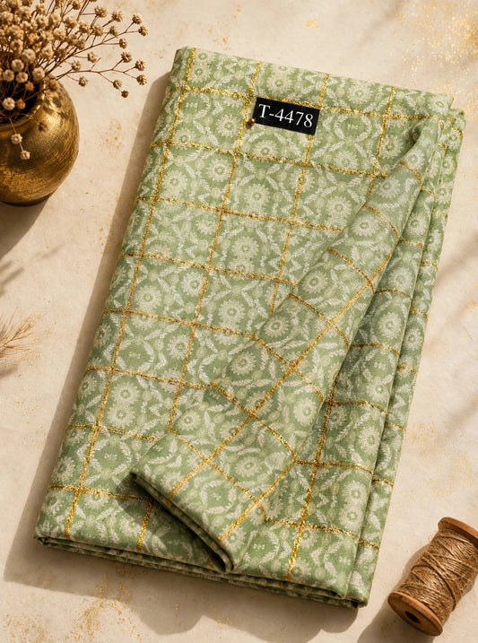Wholesale T-4478 Silky Print On Linen Checks With Jari - LINEN | The Wardrobe Fabrics