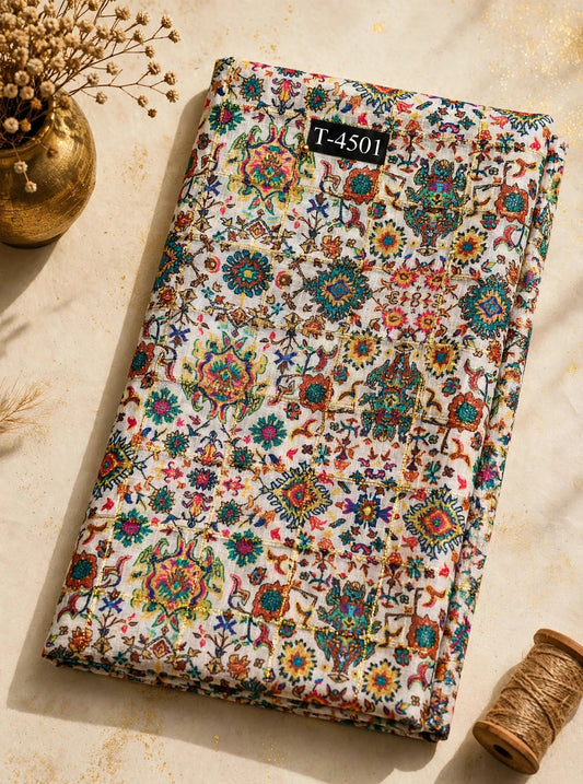 Wholesale T-4501 Silky Print On Linen Checks With Jari - LINEN | The Wardrobe Fabrics