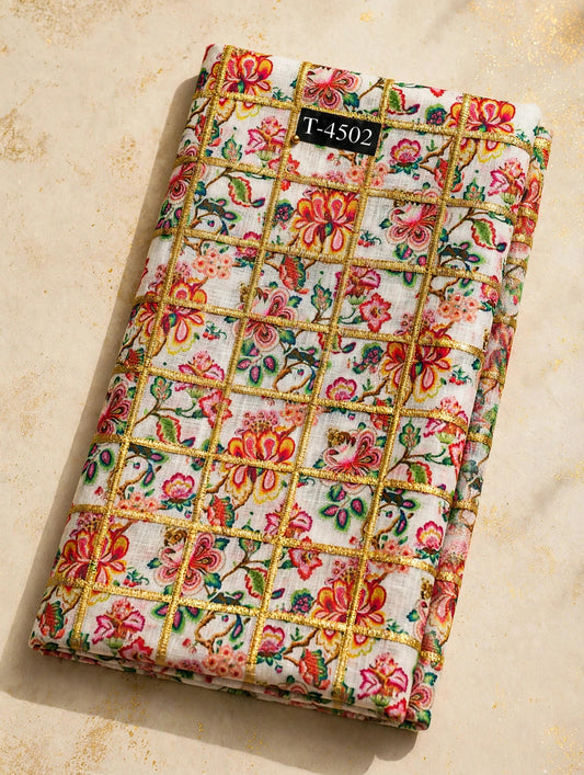 Wholesale T-4502 Silky Print On Linen Checks With Jari - LINEN | The Wardrobe Fabrics