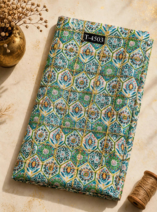 Wholesale T-4503 Silky Print On Linen Checks With Jari - LINEN | The Wardrobe Fabrics