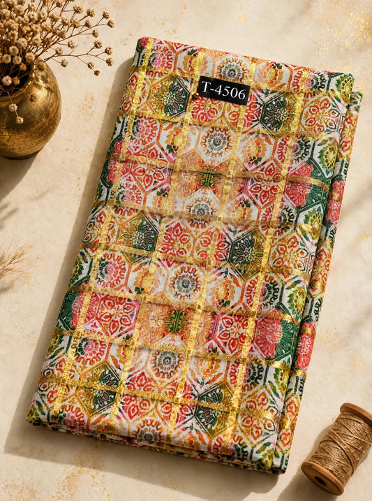 Wholesale T-4506 Silky Print On Linen Checks With Jari - LINEN | The Wardrobe Fabrics