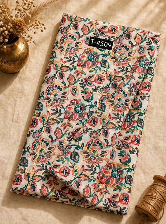 Wholesale T-4509 Silky Print On Linen Checks With Jari - LINEN | The Wardrobe Fabrics
