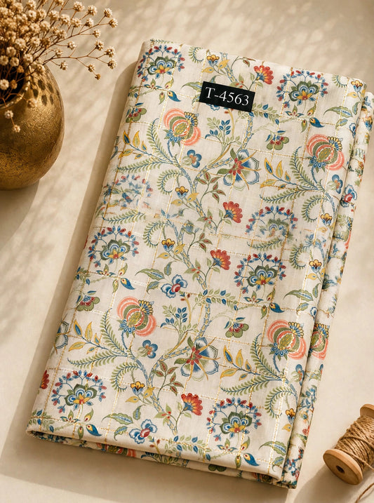 Wholesale T-4563 Silky Print On Linen Checks With Jari - LINEN | The Wardrobe Fabrics