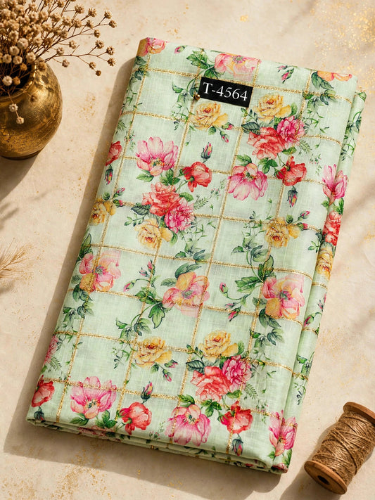 Wholesale T-4564 Silky Print On Linen Checks With Jari - LINEN | The Wardrobe Fabrics