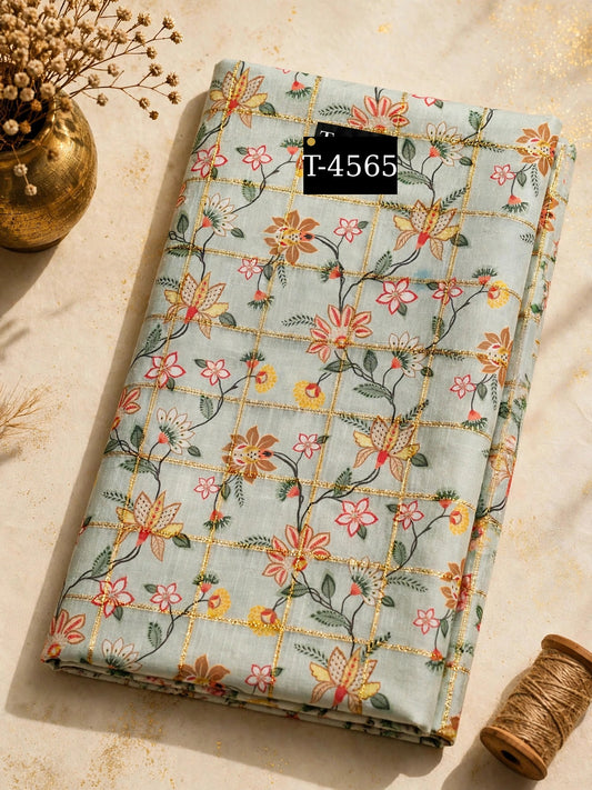 Wholesale T-4565 Silky Print On Linen Checks With Jari - LINEN | The Wardrobe Fabrics