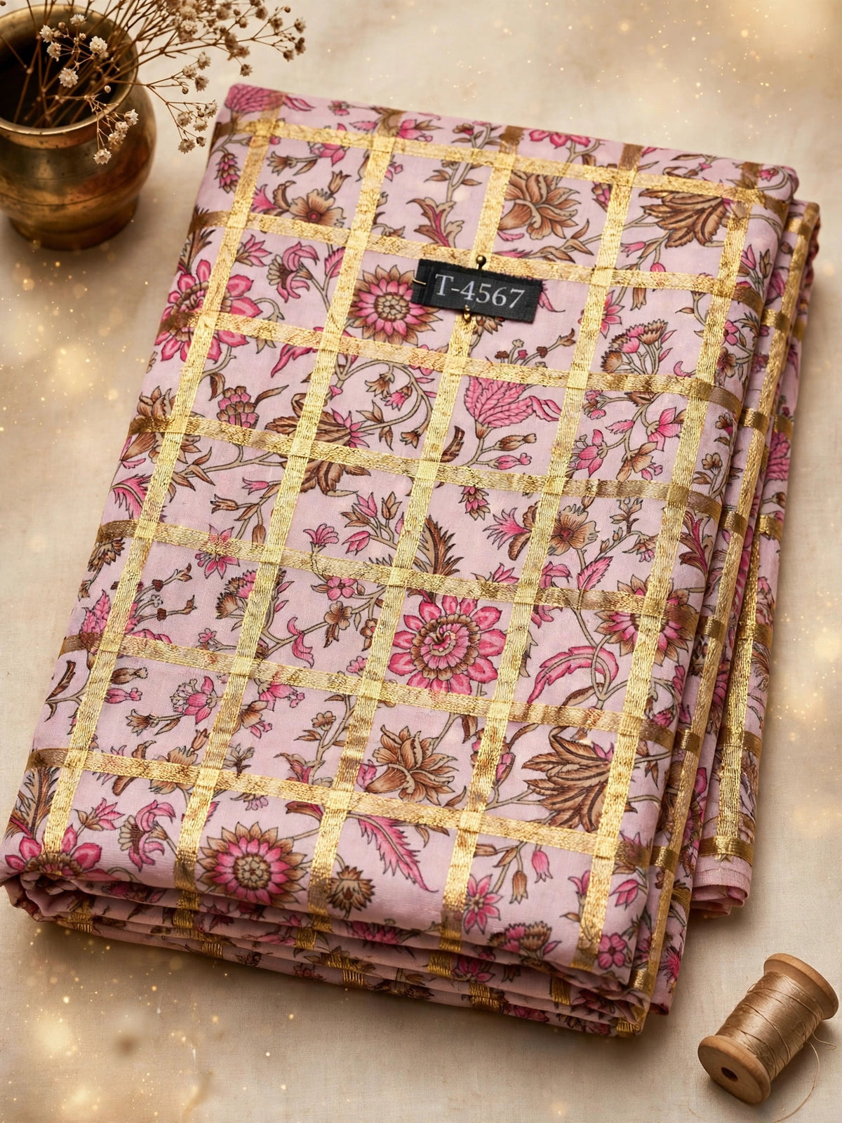 Wholesale T-4567 Silky Print On Linen Checks With Jari - LINEN | The Wardrobe Fabrics