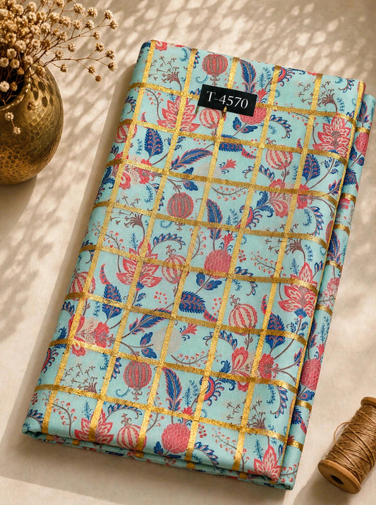 Wholesale T-4570 Silky Print On Linen Checks With Jari - LINEN | The Wardrobe Fabrics