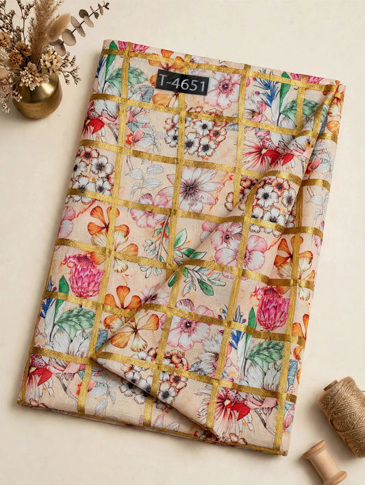 Wholesale T-4651 Linen Checks Floral Print - LINEN | The Wardrobe Fabrics