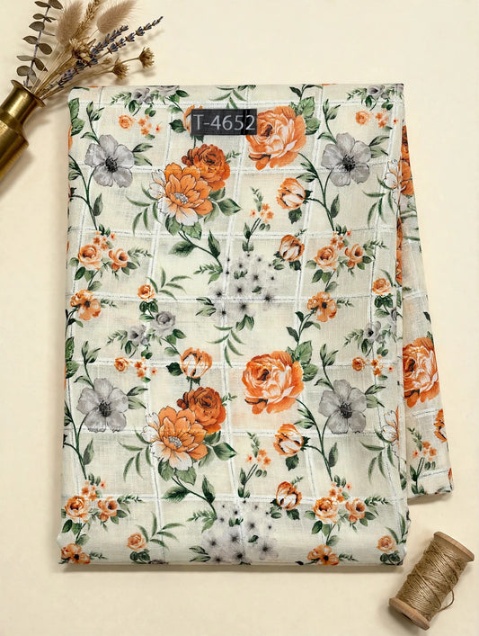 Wholesale T-4652 Linen Checks Floral Print - LINEN | The Wardrobe Fabrics