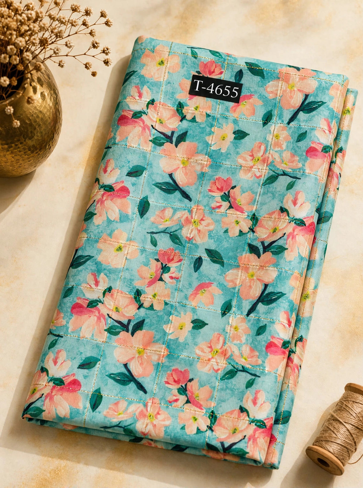 Wholesale T-4655 Linen Checks Floral Print - LINEN | The Wardrobe Fabrics