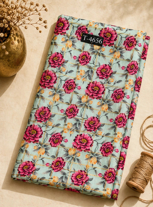 Wholesale T-4656 Linen Checks Floral Print - LINEN | The Wardrobe Fabrics