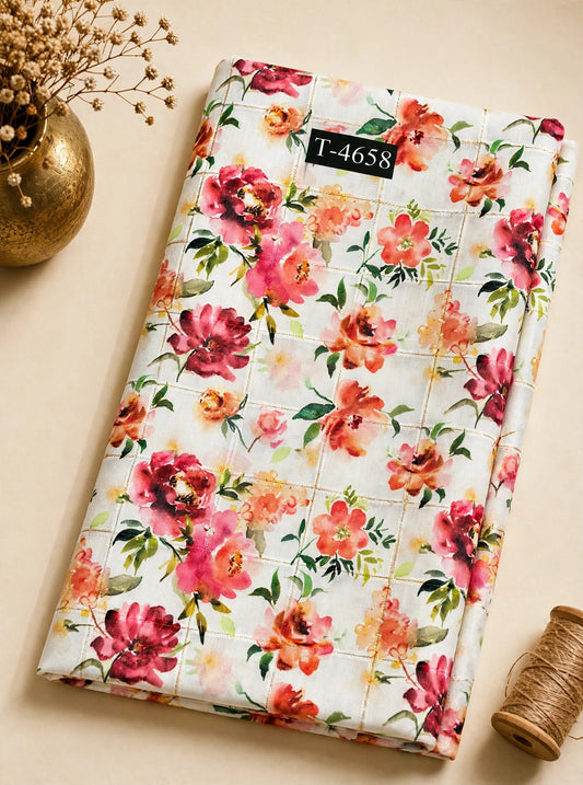 Wholesale T-4658 Linen Checks Floral Print - LINEN | The Wardrobe Fabrics