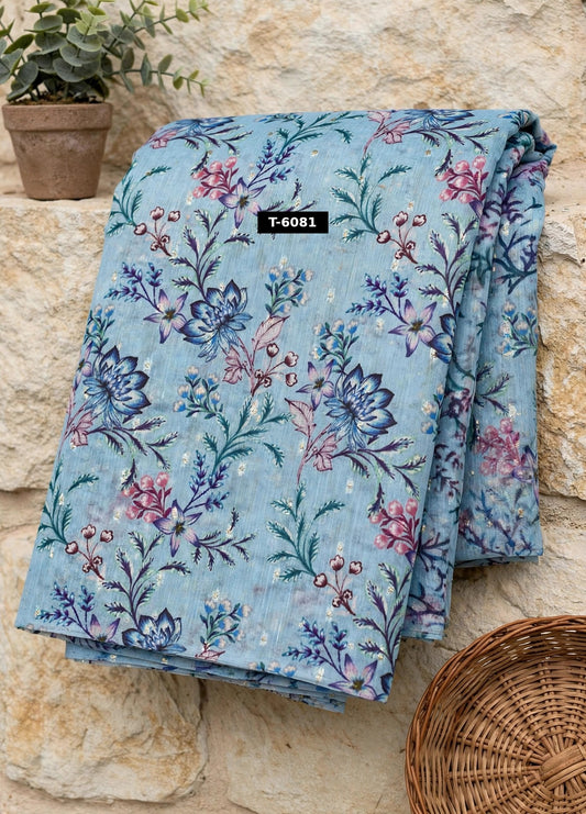 Wholesale T-6081 Floral Print On Chanderi Jari Butti - CHANDERI | The Wardrobe Fabrics