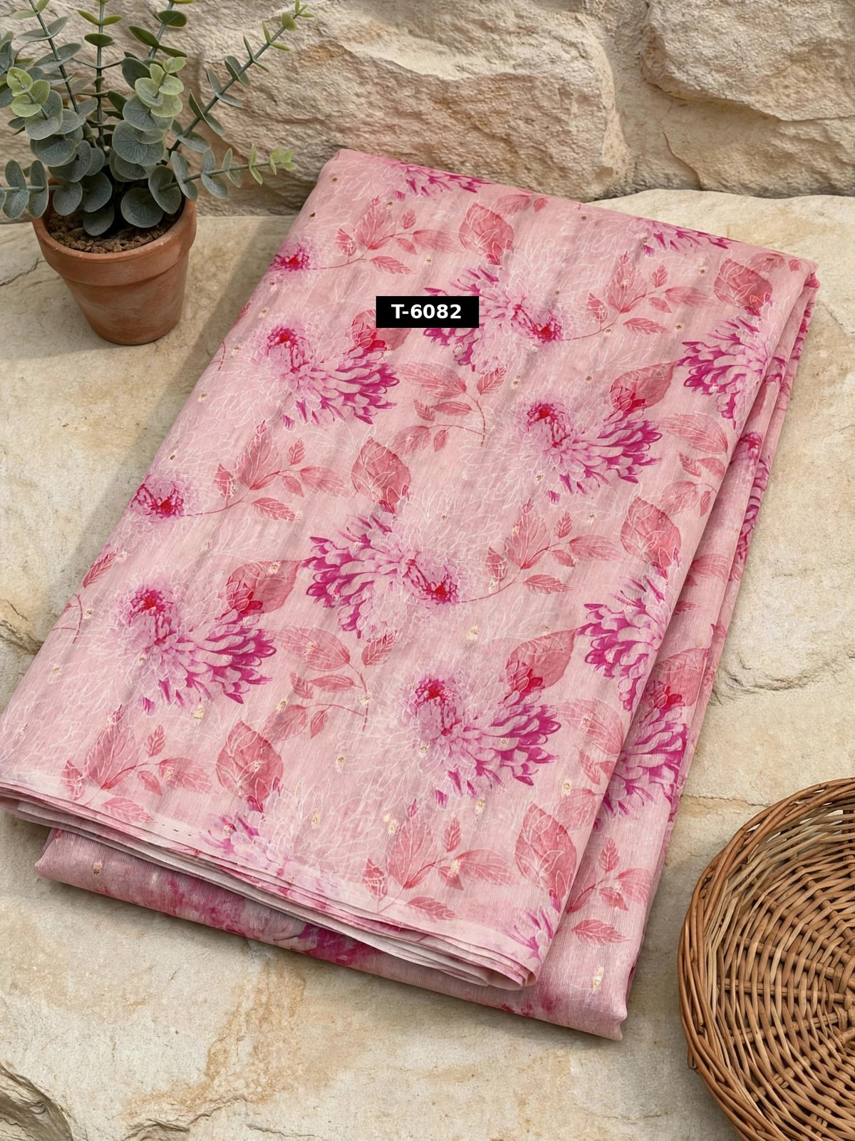 Wholesale T-6082 Floral Print On Chanderi Jari Butti - CHANDERI | The Wardrobe Fabrics