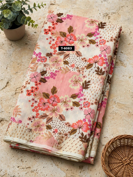 Wholesale T-6083 Floral Print On Chanderi Jari Butti - CHANDERI | The Wardrobe Fabrics