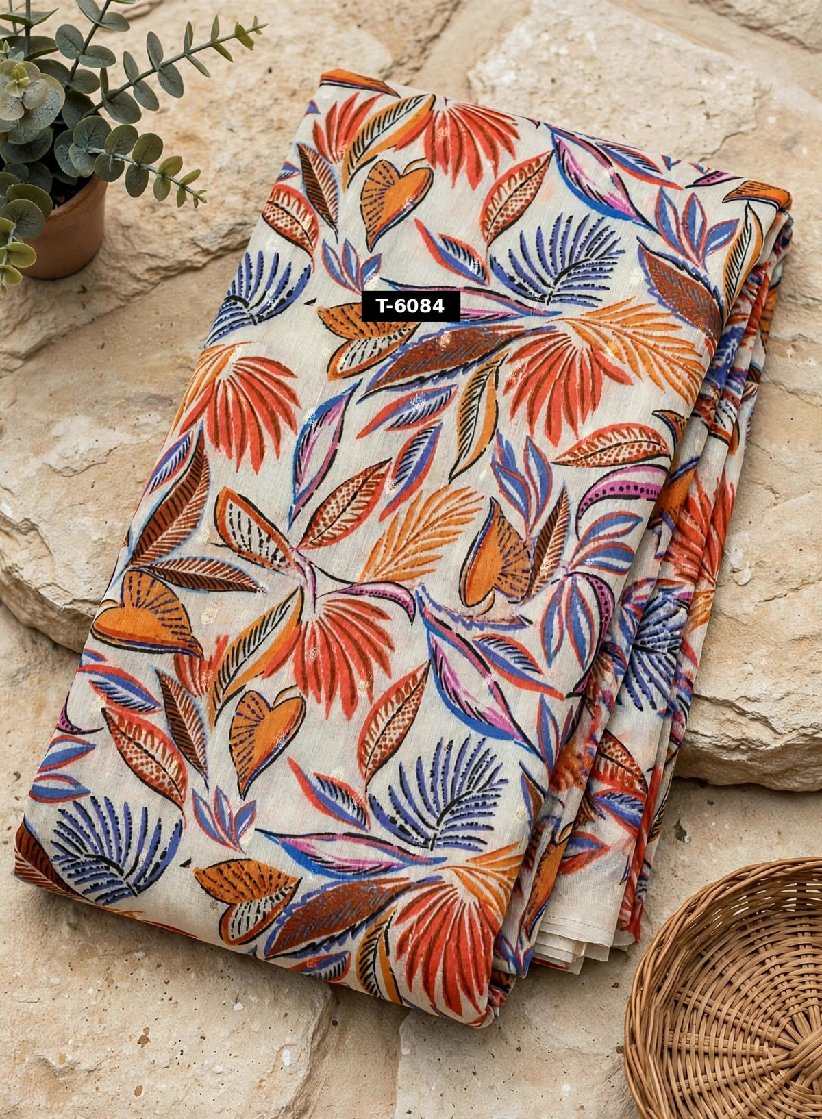 Wholesale T-6084 Floral Print On Chanderi Jari Butti - CHANDERI | The Wardrobe Fabrics