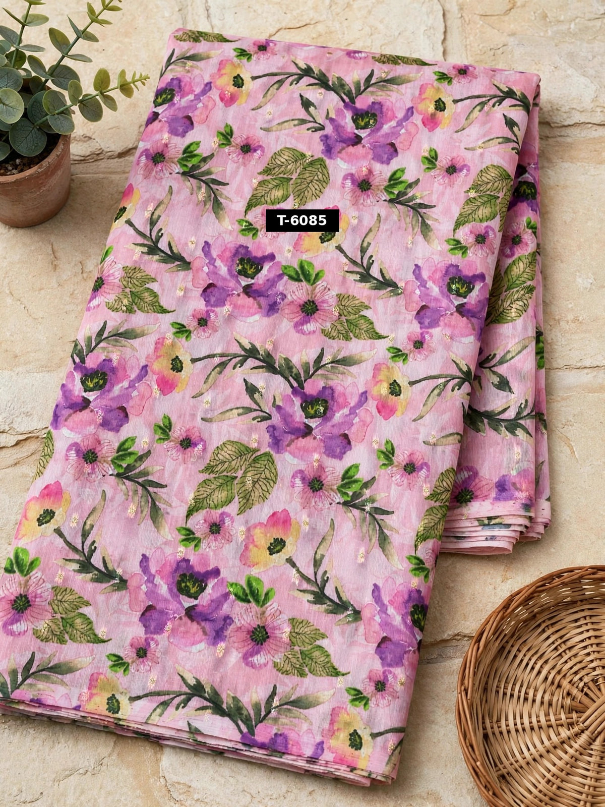 Wholesale T-6085 Floral Print On Chanderi Jari Butti - CHANDERI | The Wardrobe Fabrics