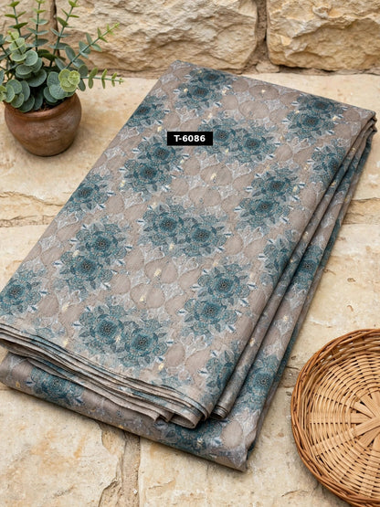 Wholesale T-6086 Floral Print On Chanderi Jari Butti - CHANDERI | The Wardrobe Fabrics