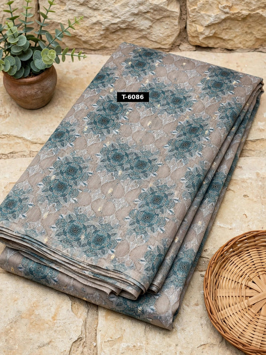 Wholesale T-6086 Floral Print On Chanderi Jari Butti - CHANDERI | The Wardrobe Fabrics