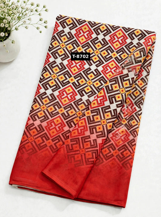 Wholesale T-8702 PATOLA PRINTS WITH BORDER ON CHIFFON - CHIFFON | The Wardrobe Fabrics