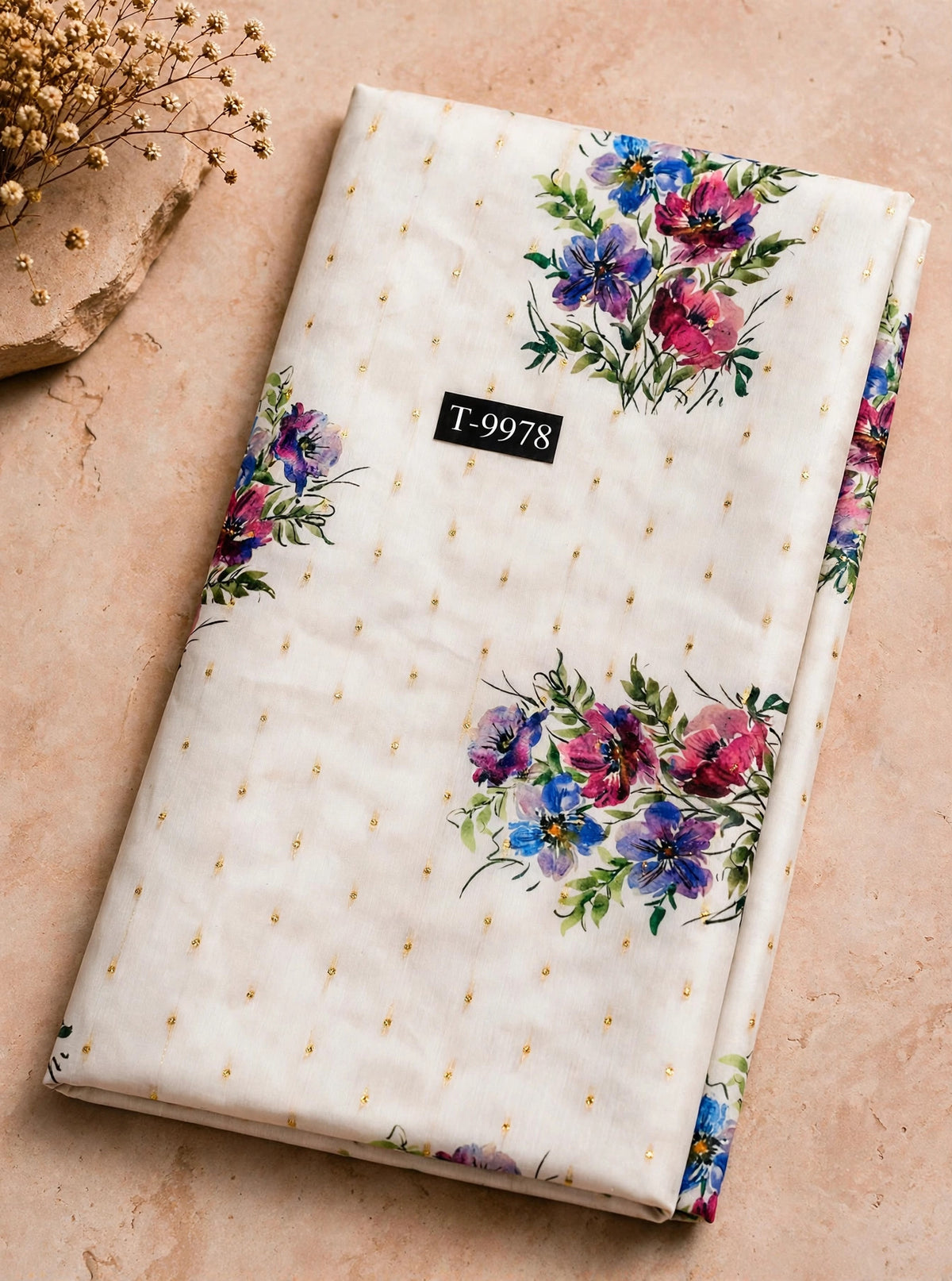 Wholesale T-9978 PASTEL FLORAL PRINTS ON CHANDERI JACQUARD FABRIC - CHANDERI BUTTI | The Wardrobe Fabrics