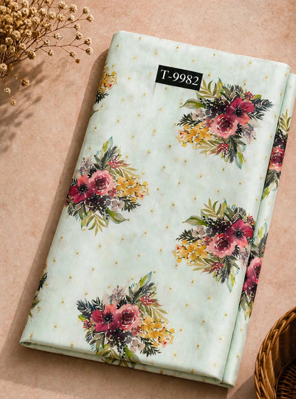 Wholesale T-9982 PASTEL FLORAL PRINTS ON CHANDERI JACQUARD FABRIC - CHANDERI BUTTI | The Wardrobe Fabrics