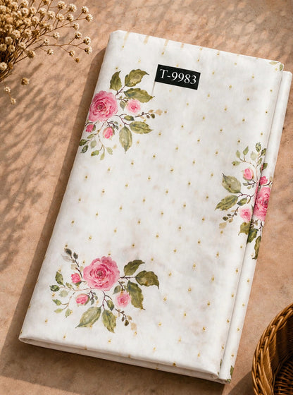 Wholesale T-9983 PASTEL FLORAL PRINTS ON CHANDERI JACQUARD FABRIC - CHANDERI BUTTI | The Wardrobe Fabrics